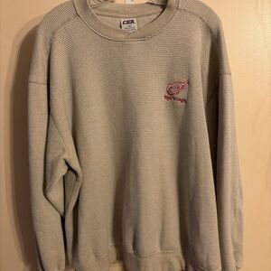 Vintage 90s Detroit Red Wings NHL Embroidered Sweatshirt L Waffle Light Tan Y2K